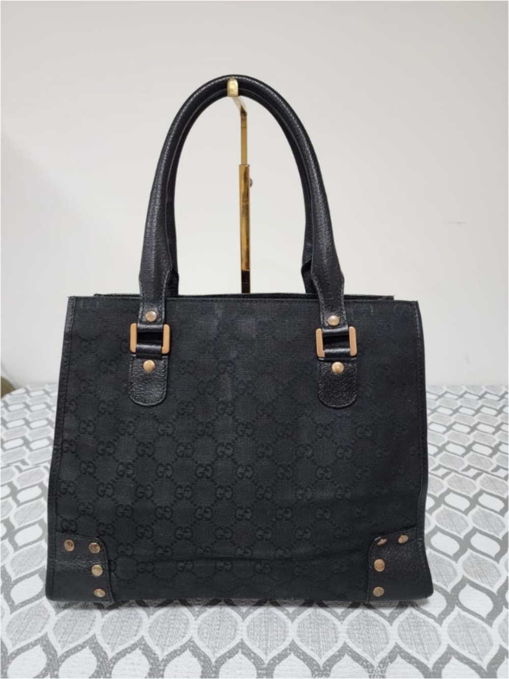 Authentic Gucci GG Canvas Nailhead Tote Black